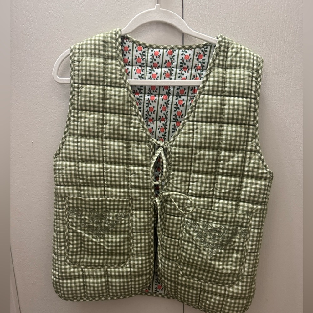 Arte Reversible Tie Gilet - Green Gingham UK12/US8